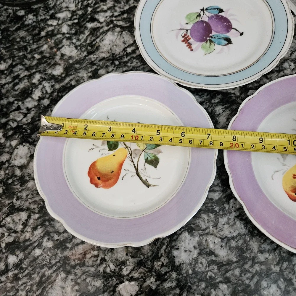 Antique Hand Painted Limoges Porcelain Fruit Motifs Dessert Plates‎